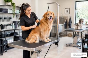 Modern, clean pet grooming salon facility